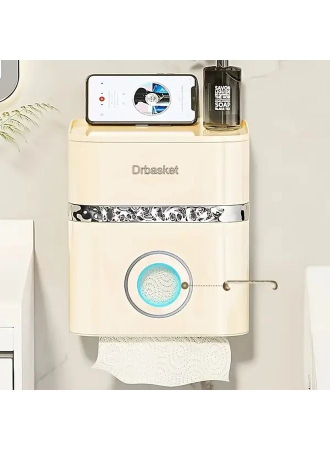 صندوق مناديل حائط مزدوج الطبقات خفيف الوزن بدون حفر أبيض - توفير مساحة التخزين في الحمام - Image 5